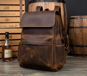 Slim <b>Waterproof</b> Leather Laptop <b>Backpack</b> Anti-Theft Vintage Rucksack Genuine Leather Travel Pack LBP-0455 - Product Image 2