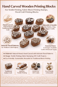 Bloques de Impresión de Madera Sostenibles Tallados a Mano para Impresión Textil, Sellos de Impresión de Tela Grabados, Impresión Artesanal Floral - Product Image 6