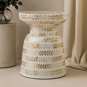 เก้าอี้ไม้เอ็มดีเอฟทรงกลมทำด้วยมือมีลวดลายฝังประดับโต๊ะข้างสีขาวและสีทองสำหรับตกแต่งภายในบ้านเฟอร์นิเจอร์เน้นเน้น - Product Image 6