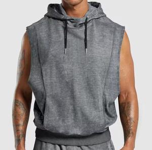 Sudadera con Capucha sin Mangas para Hombre, 100% Algodón, Felpa, Corte Regular, Color Gris Sólido, Ropa Casual de Otoño, Impresión Digital, Secado Rápido - Product Image 1