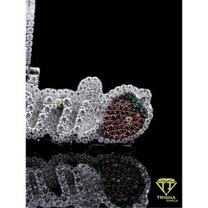 Personalized Strawberry <b>Name</b> Pendant Lab Grown 925 Sterling Silver Gold <b>Custom</b> Script Letter Hip Hop <b>Necklace</b> GIA Certified Gift - Product Image 3