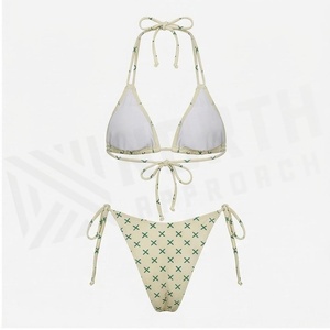 Women's Geometric Print Bikini Set <b>Crossed</b> Halter Tie Side Bottoms Spandex Polyester Swimwear - Product Image 2
