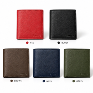 Men's Genuine Leather Vintage Slim <b>Fold</b> <b>Wallet</b> Black Minimalist Card Holder Short Design Polyester Lining Foldable Daily Use - Product Image 2