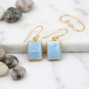 Classic Fashion Natural Blue <b>Opal</b> Rectangle Shape 24K Gold Plated Dangle <b>Earring</b> For Womens Wholesale Jewelry For India - Product Image 1