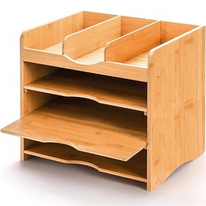 Organizador de Escritorio de Bambú Ecológico Personalizado, Bandeja para Cartas de un Solo Nivel, Organizador de Correo, Divisor de Diseño Moderno, 32x30x30cm - Product Image 1