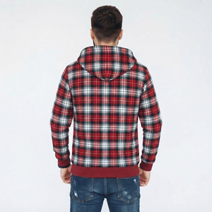 Men's Plaid <b>Flannel</b> Zip-Up Hoodie Casual Zipper Hooded Sweatshirt With Side Pockets 100% Cotton Plaid Hooded Zipper <b>Top</b> - Product Image 3