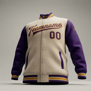 Custom Varsity <b>Jacket</b> <b>Men's</b> Purple <b>Cream</b> Letterman Baseball <b>Jacket</b> with Name Number Embroidered Preppy Style Autumn Wear - Product Image 5