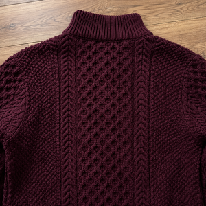 Pull en laine épaisse tricotée pour homme, col zippé 1/4, couleur unie, chaud pour l'hiver, style à manches classiques et personnalisable - Product Image 3