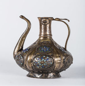 Exquisite <b>silver</b> surahi and basin set features highly dense scale-like textures and central leaf emblems. Available whole - Product Image 5