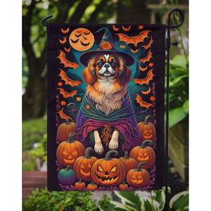 Multicolor tibetano Spaniel Witchy Halloween jardín bandera buzón decorativo patio Banner para Patio ilustraciones para patio césped signo - Product Image 3