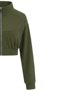 Veste en molleton zippée courte pour femme, vert olive, style décontracté, sweat-shirt court à manches longues, léger, logo personnalisé, fournisseur OEM - Product Image 4