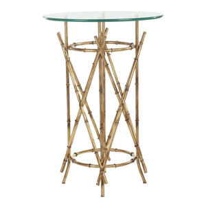 Table d'appoint moderne en aluminium avec cadre doré et double plateau en verre, table décorative pour salon - Product Image 1