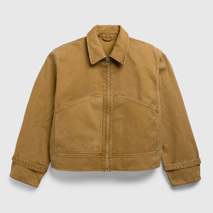 Custom Logo Streetwear Heavy <b>Canvas</b> <b>Jacket</b> Men's Vintage Washed Cotton <b>Work</b> Cargo <b>Jacket</b> Cropped Boxy Fit Casual Outerwear - Product Image 1