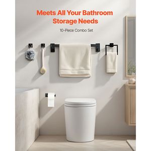 Ensemble d'accessoires de salle de bain 5 pièces en acier inoxydable noir mat, barre porte-serviettes de 24 pouces et 2 crochets pour peignoirs, accessoires de bain de qualité - Product Image 3