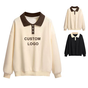 Women's Custom 330 Grams Terry Polo Sweatshirt Turn-Down Collar 3D Embossed Embroidery Front Logo-Athletic Sport <b>Jumpers</b> Winter - Product Image 2