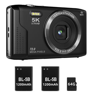 Caméra vidéo exclusive 5K 72MP avec zoom numérique 16x, WiFi/Type-C, 19+ filtres, mode beauté, lumière LED pour diffusion en direct - Product Image 1
