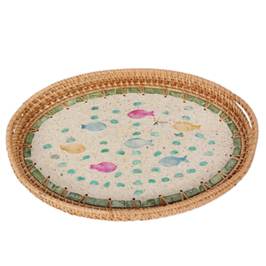 Rattan Eco-Friendly Folding <b>Tray</b> Plates Afternoon Tea Serving Food <b>Snacks</b> Dessert Fruit Dry Sweets Cake Storage Baskets - Product Image 3