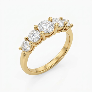 Five <b>Stone</b> Lab Grown Diamond Band Ring Round Cut Prong Set 18K Gold IGI Certified Engagement Party Wedding Gift for Women - Product Image 1