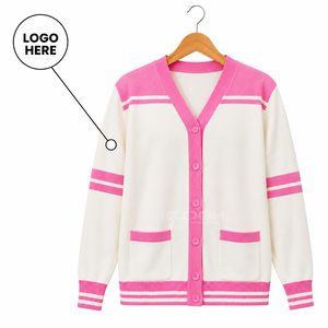 เสื้อคาร์ดิแกนสไตล์พรีปปี้สีชมพูขาว แบรนด์ Cosh International Custom Logo Sisterhood Sorority  แขนยาว มีกระเป๋าและกระดุม - Product Image 1