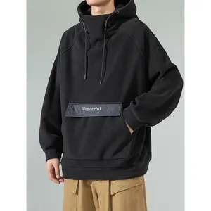 Otoño Hombres estilo Vintage medio cuello alto Sudadera con capucha Y2K a prueba de viento pulóver Streetwear sudaderas Casual estilo Vintage - Product Image 3