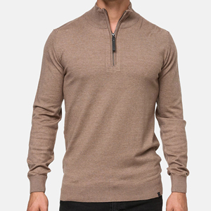 Pull en tricot pour homme à col montant et fermeture éclair, coupe classique - Product Image 3