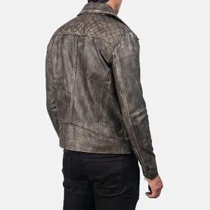 Danny Quilted Brown <b>Leather</b> Breathable Stand Collar Zipper Closure Biker <b>Jacket</b>-Vintage Motorcycle <b>Jacket</b> for <b>Men</b> - Product Image 4