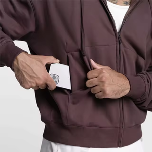 Sudadera con capucha extragrande para hombre, con cremallera, color liso, informal, de algodón, felpa francesa, para otoño - Product Image 4