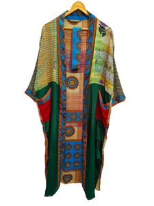 Robe longue kimono en soie Bridel, patchwork, pour couvrir le bikini, vêtement de nuit, kimono en sari indien vintage recyclé fait main - Product Image 5