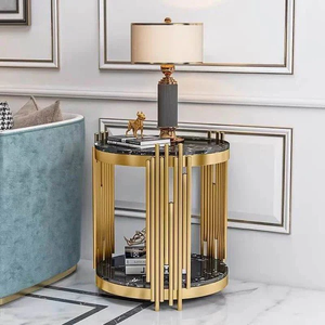 Mesas Auxiliares Modernas con Tapa de Mármol, Mesa Auxiliar de Metal Dorado para Sala de Estar, Salón, Oficina, Muebles de Lujo - Product Image 3