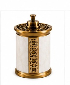 Brûleur d'encens arabe cylindrique Mabkhara en marbre blanc, doré, découpé au laser, pour Oud et Bakhoor, compatible charbon de bois - Product Image 2