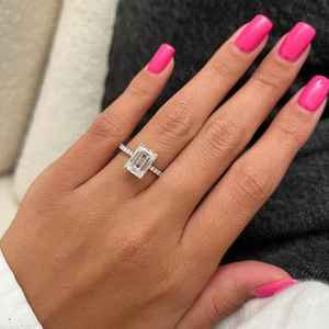 Moissanite 3CT <b>Emerald</b> Cut Promise Solitaire <b>Ring</b> Original 925 <b>Silver</b> Fine Modern Style Sparkly Gift Jewelry For Girlfriends - Product Image 3