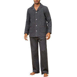 Vêtements de nuit pour hommes, pyjamas avec chemise, ensembles deux pièces, pyjamas décontractés pour hommes, pyjamas en soie satinée à manches longues - Product Image 1