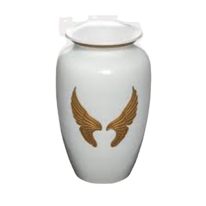 Elegant Angel Wings Cremation Urn For Adult Human Ashes Pearl White & Gold Finish Memorial Funeral Urn Metal Keepsake <b>Container</b> - Product Image 1