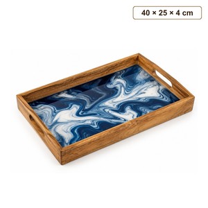 ถาดเสิร์ฟไม้มะม่วงลายหินอ่อนสีน้ำเงิน งานแฮนด์เมด ขายส่ง |   อัคดุส ซาลีม - Product Image 1