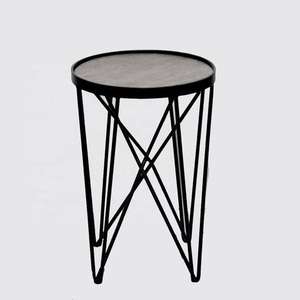 Mesa de Comedor Moderna con Tablero de Madera, Base de Hierro Forjado y Piedra, Construcción Metálica Ecológica y Duradera para Jardín o Patio - Product Image 1