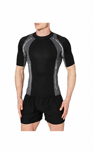 <b>Men's</b> Black Short Sleeve Rash Guard With Gray And Red Color Block Design Quick Dry <b>Compression</b> Top For Outdoor Activities - Product Image 4
