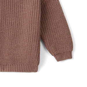 Pull tricoté à col rond unisexe pour bébé et tout-petit, hiver, écologique, en coton monocouche, couleur moka unie, coupe classique, haut complet - Product Image 5