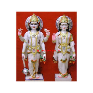 Idoles de Laxmi Narayan en marbre blanc, belles et attrayantes, en position debout, mains sur le pied, finement polies, pour la décoration des temples - Product Image 2