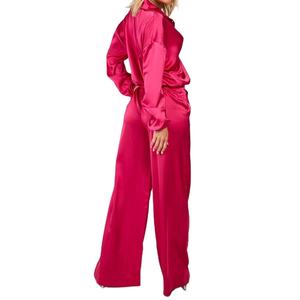 ชุดเซ็ตสองชิ้นผ้าซาตินสุดเก๋สำหรับฤดูใบไม้ผลิและฤดูใบไม้ร่วง เสื้อครอปไหล่ตกและกางเกงขายาวทรงกว้างสำหรับผู้หญิง รุ่นปี 2026 - Product Image 4