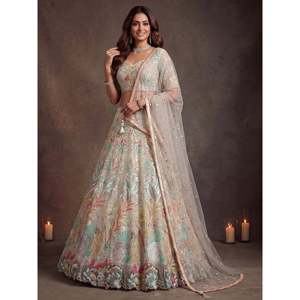 Magnifique Lehenga Choli de soirée en tulle blanc cassé à sequins - Product Image 6