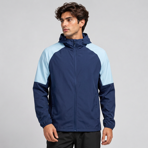 Veste à capuche noire pour homme, zippée, légère, coupe-vent, sportive, pour la course à pied et les activités de plein air - Product Image 3