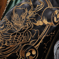 Veste universitaire unisexe en toile Raijin Fujin Sukajan, patchwork, col mandarin, décontractée, écologique, respirante, séchage rapide, devant
