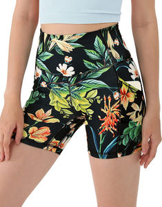 กางเกงขาสั้นเอวยางยืดลายดอกไม้แฟชั่นพิมพ์ลายแบบซับลิเมชั่นสำหรับสาวๆ สวมใส่เป็นเสื้อคลุมนอก กางเกงชายหาดทรงเซ็กซี่เข้ารูป กางเกงโยคะทรงบูตี้ รุ่น 2027 - Product Image 2
