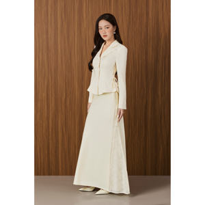 Nuevo Blazer Vietnam Elegante / Estilo Oficina / Femenino Color MARFIL con Cuello de Solapa y Detalle de Lazo Lateral K60 - Product Image 1