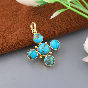 Crucifijo Cristiano de Cobre Azul Turquesa, Chapado en Oro de 18K, Colgante Religioso de Latón con Piedra, Componente para Fabricación de Joyas - Product Image 2