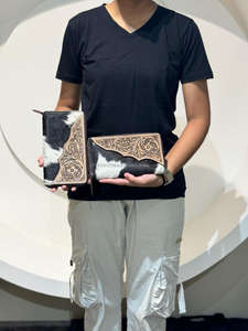 กระเป๋าสตางค์แบบบางทำมือสำหรับผู้หญิงหนังวัวแท้, กระเป๋าคลัทช์แบบตะวันตกใส่บัตรทำจากหนังวัวแท้ - Product Image 3