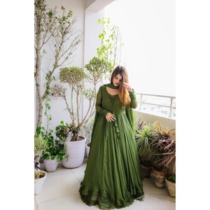 PANTALON ROBE DE TRAVAIL FANTAISIE GEORGETTE LINNING AVEC DUPATTA PERROQUET VERT - Product Image 4