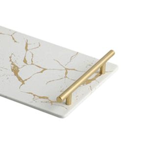 Luxury <b>White</b> Marble Serving Tray Gold Handles Dishwasher Safe Multifunction Kitchen Tableware Platter for Living Room Home Decor - Product Image 2