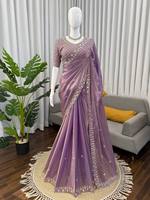 Sari en soie Fendy de créateur élégant, broderie de perles et de sequins, séchage rapide, pour l'été, l'hiver, les mariages, les fêtes, Diwali, les remises de diplômes