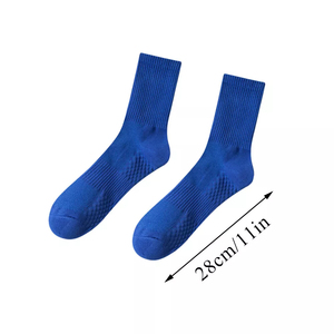 Chaussettes décontractées en tricot uni chaudes pour hommes et femmes, couleur bleue, broderie, chaussettes de sport en laine, pour l'entraînement, saison hiver-automne - Product Image 1